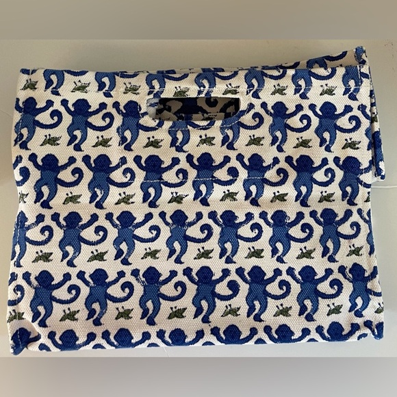NWOT Roberta Roller Rabbit Blue Monkey Print Canvas Storage Box Bag Small - Picture 7 of 7